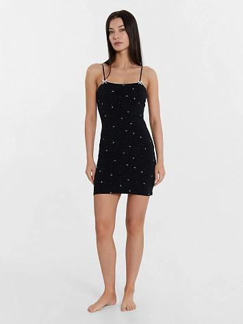 Сорочка ночная женская черная с принтом бантики