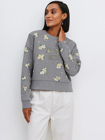 Свитшот женский серый "не буди лихо"