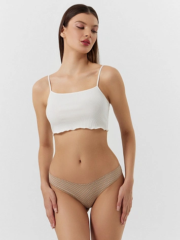 Трусы бразилиана женские бежевые с принтом