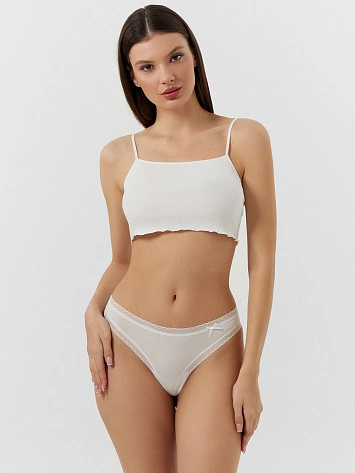 Трусы стринги женские белые с кружевом