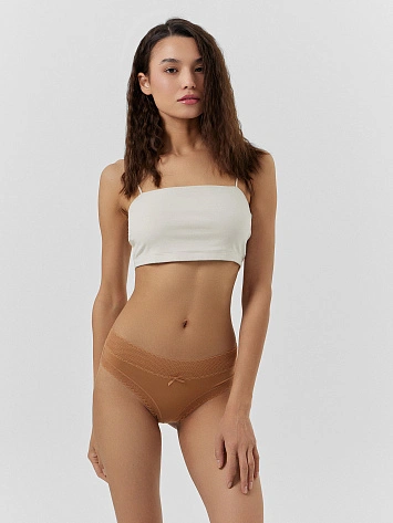 Трусы слипы женские бежевые с кружевом