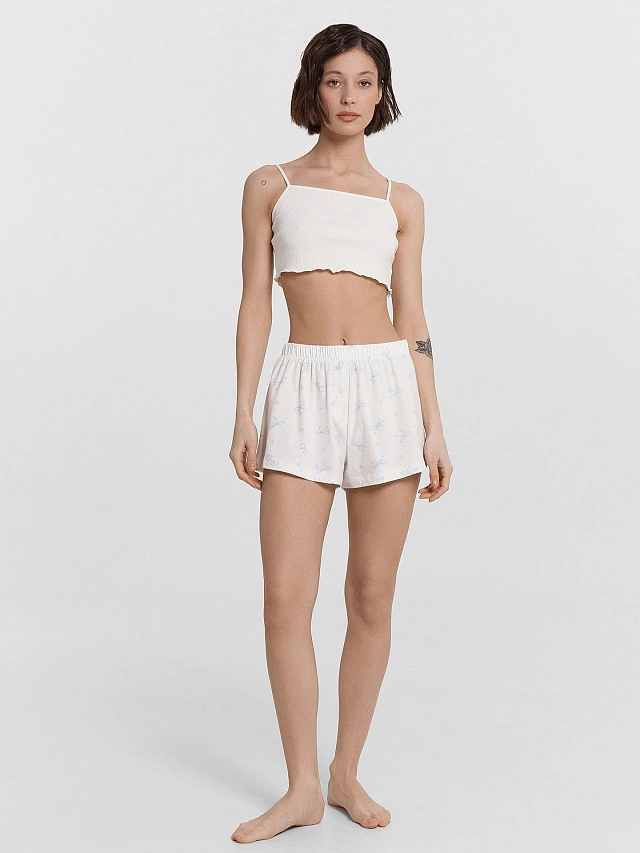 Шорты домашние женские белые с принтом "бантики" - 3