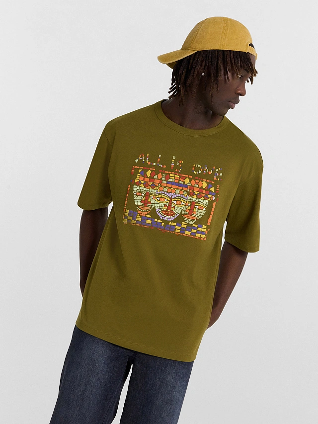 Футболка мужская хаки с принтом - 5