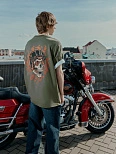 Футболка мужская хаки с принтом и надписью "let's ride"