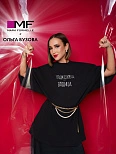 Футболка Mark Formelle x Ольга Бузова черная с надписью из страз "Твои слова - водица"