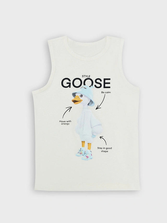Майка для мальчиков кремовая с принтом и надписью "goose style" - 1