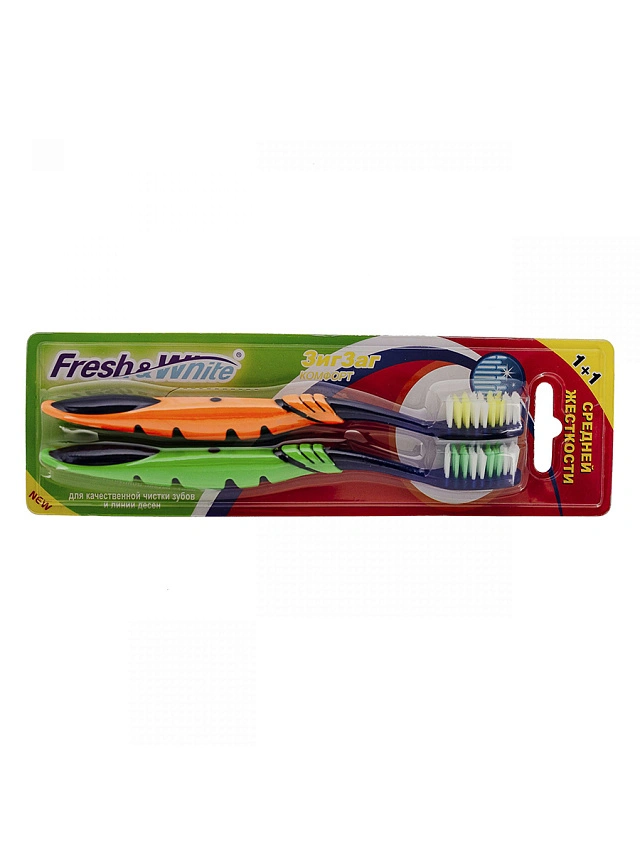 Зубная щетка Fresh&White FW3812 1+1 ZIGZAG COMFORT,средней жесткости, 4810317006130 - 1 Зубная щетка Fresh&White FW3812 1+1 ZIGZAG COMFORT,средней жесткости - 1