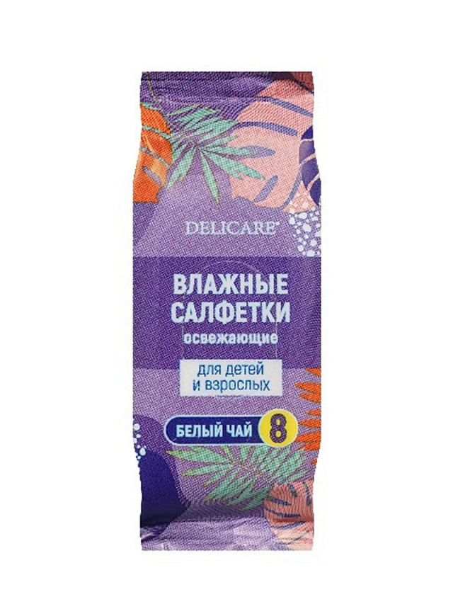 Delicare влаж салфетки освежающие мини Белый чай 8ШТ - 1