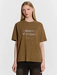 Футболка женская коричневая с обработкой эйсид и надписью "Liberty of flight"