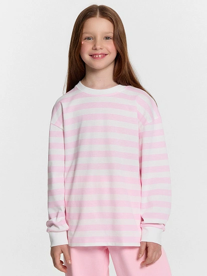 картинка Лонгслив для девочек розовый в полоску  от известного бренда одежды для девочек Mark Formelle