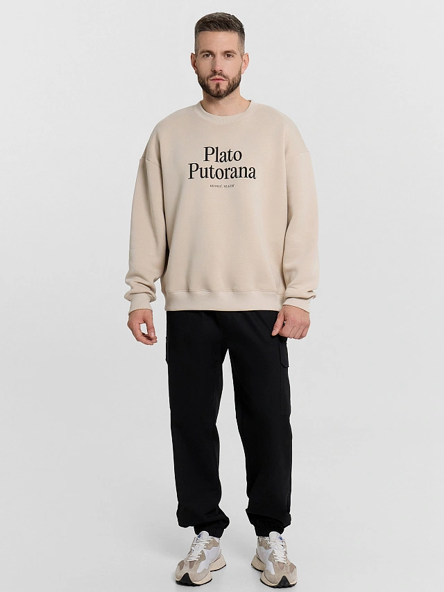 Свитшот мужской бежевый с надписью "Plato Putorana" - 4