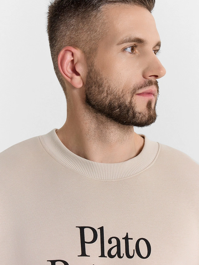 Свитшот мужской бежевый с надписью "Plato Putorana" - 5