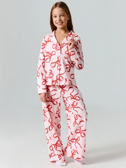 картинка Комплект домашний для девочек розовый с бантиками от известного бренда одежды для девочек Mark Formelle
