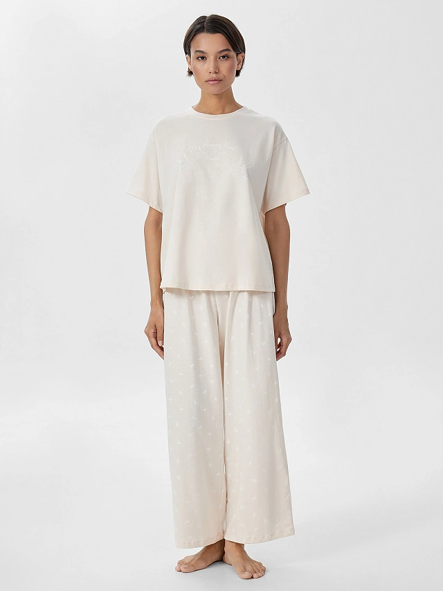 Комплект домашний женский молочный с надписью "my happy nest" - 4