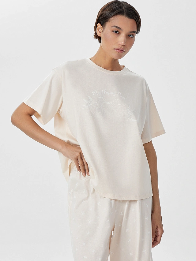 Комплект домашний женский молочный с надписью "my happy nest" - 6