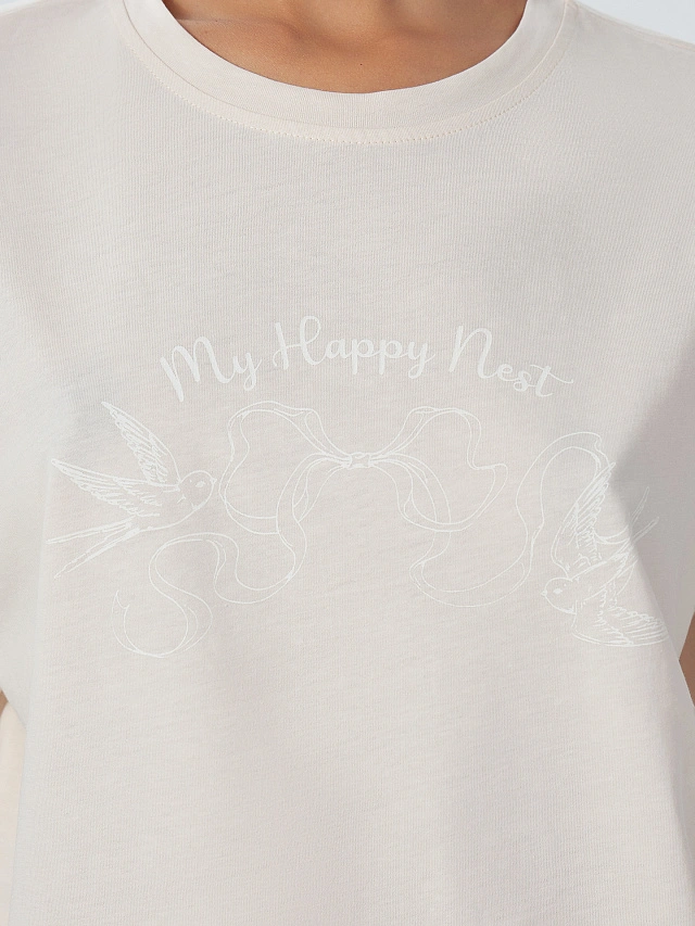 Комплект домашний женский молочный с надписью "my happy nest" - 9