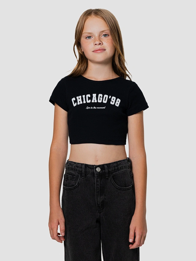 Топ для девочек черный с надписью "Chicago" - 2
