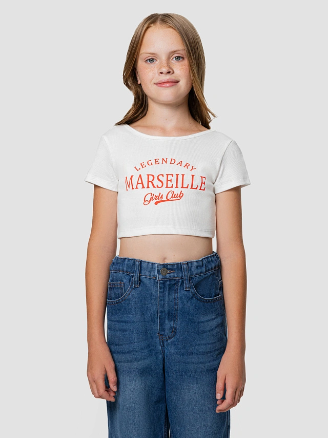 Топ для девочек укороченный белый с надписью "Marseille" - 2
