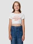 Топ для девочек укороченный белый с надписью "Marseille"