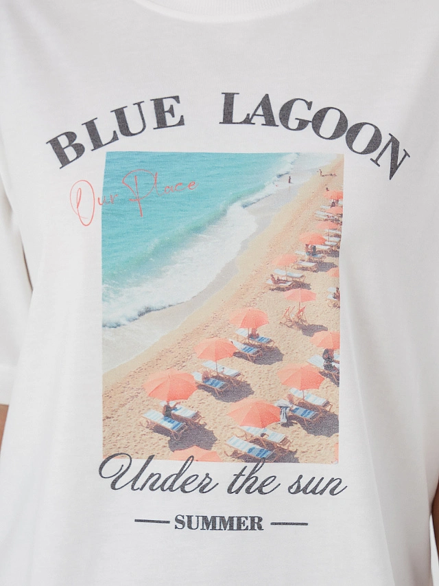 Футболка женская белая с принтом "blue lagoon" - 6