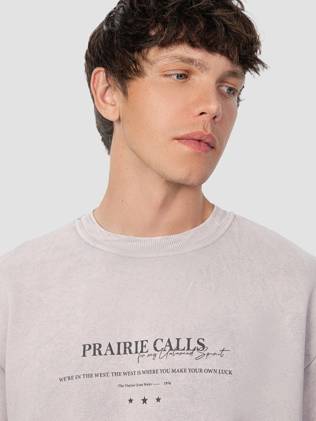 Свитшот мужской серый с надписью "Prairie calls", 121801/1 - 5 Свитшот мужской серый с надписью "Prairie calls" - 5