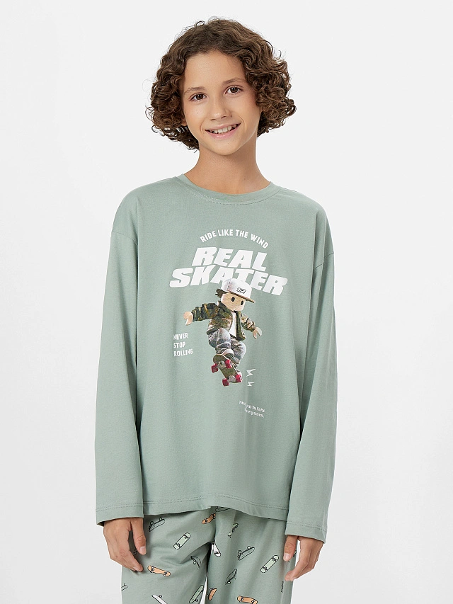 Комплект для мальчиков зеленый с надписью "Real skater" - 4
