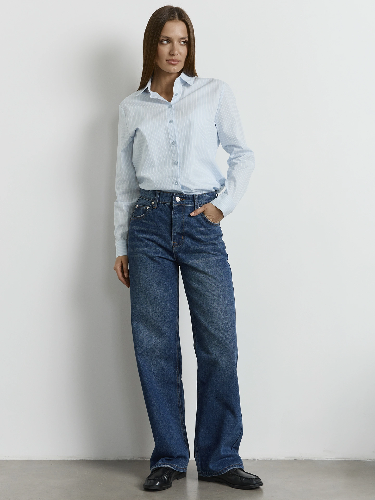 Джинсы женские Wide leg fit синие с высокой посадкой