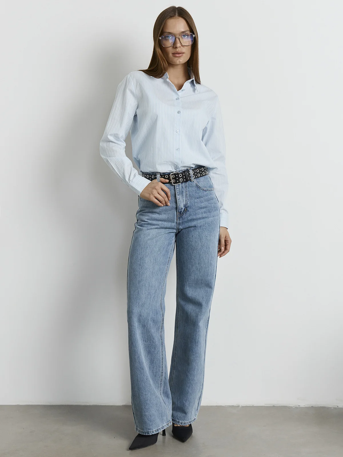 Джинсы женские Wide leg fit синие с высокой посадкой