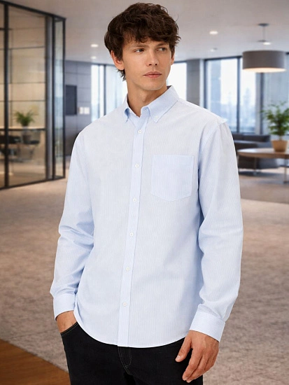 картинка Рубашка мужская голубая в полоску от магазина мужской одежды Mark Formelle