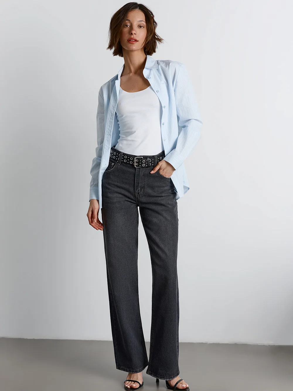 Джинсы женские Wide leg fit серые с высокой посадкой