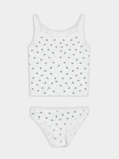 картинка Комплект для девочек бантики на белом от известного бренда одежды для девочек Mark Formelle