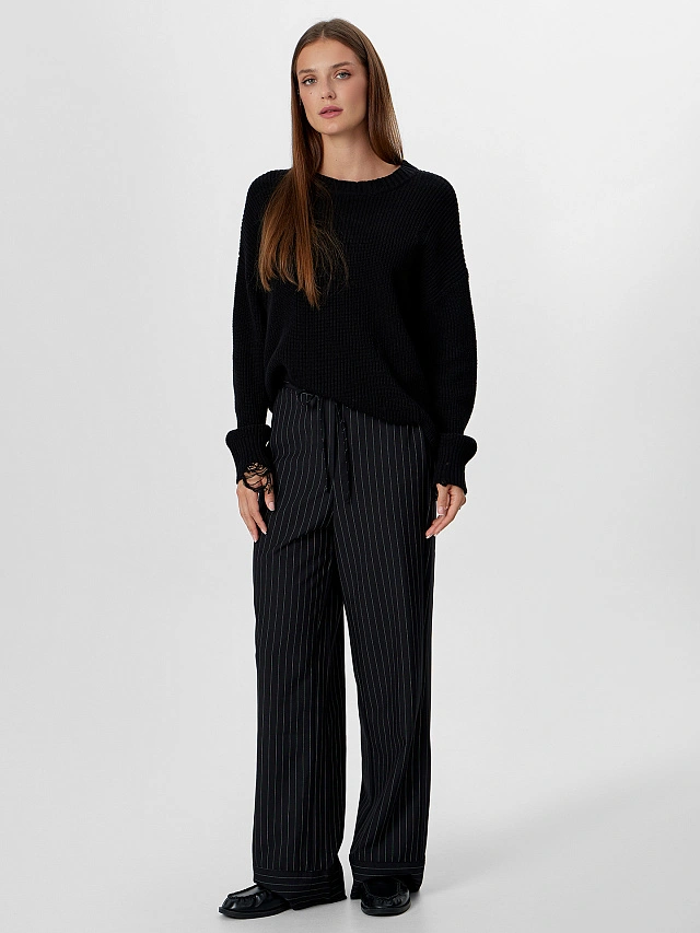 Брюки женские черные в розовую полоску - 4