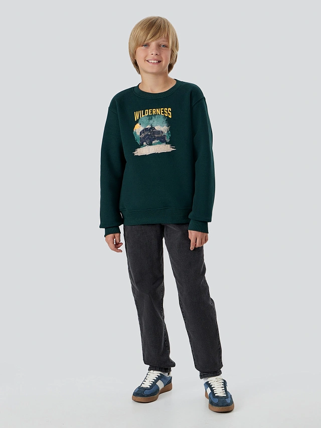 Свитшот для мальчиков зеленый с надписью "Wilderness" - 4