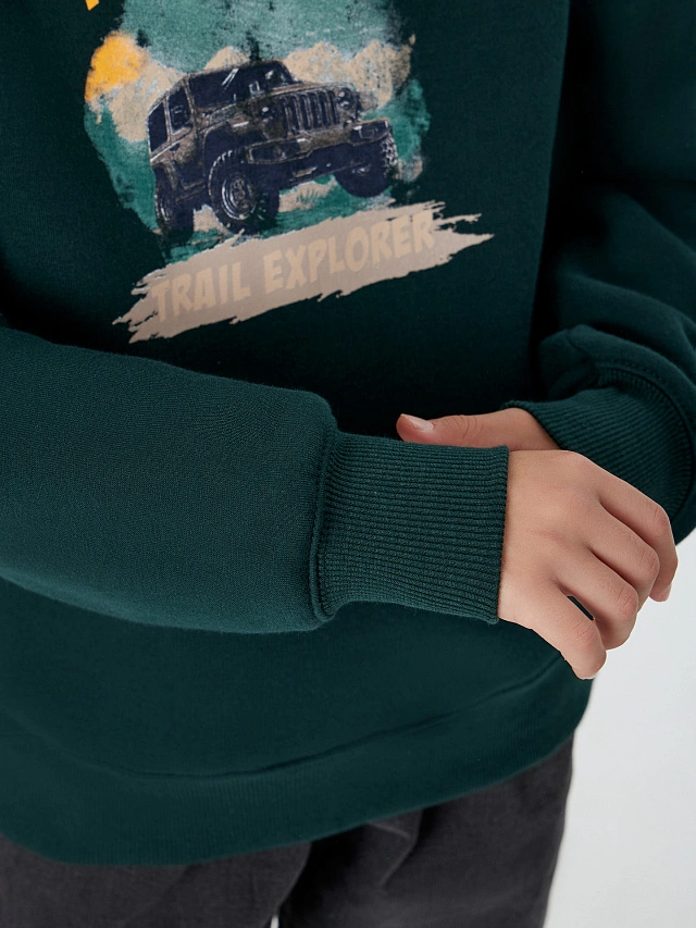 Свитшот для мальчиков зеленый с надписью "Wilderness" - 6