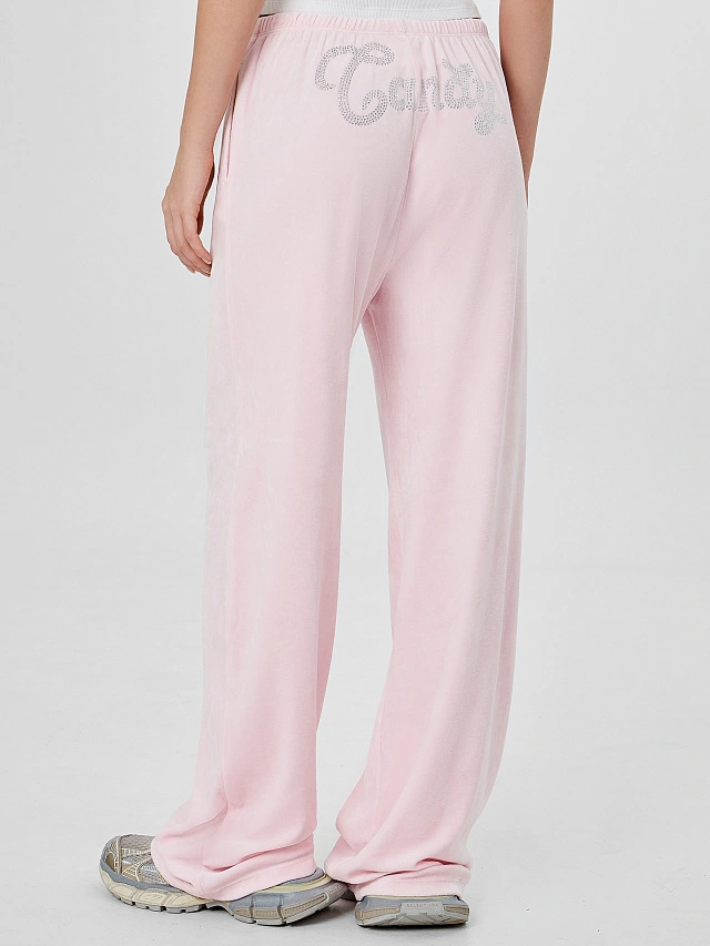 Брюки женские розовые велюровые с надписью "Candy" - 3