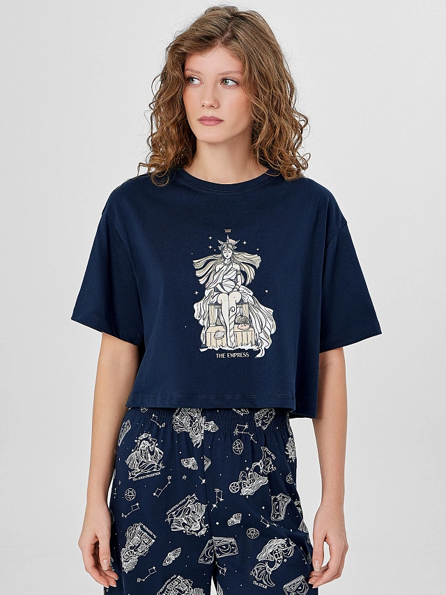 Комплект домашний женский синий с узором карт таро - 4