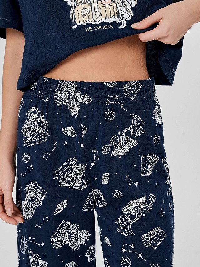 Комплект домашний женский синий с узором карт таро - 9