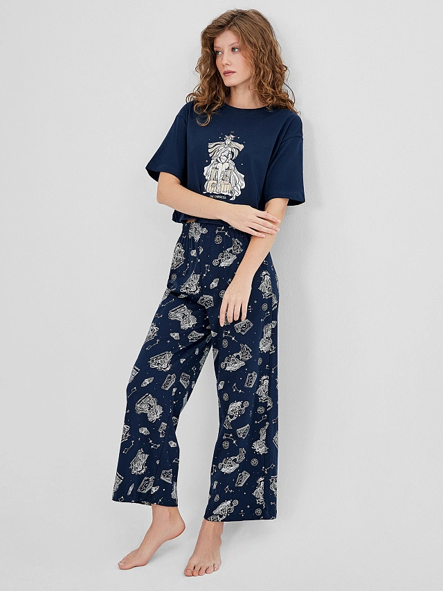 Комплект домашний женский синий с узором карт таро - 10