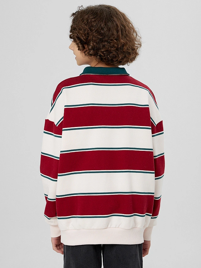 Свитшот для мальчиков в молочно-красную полоску - 3