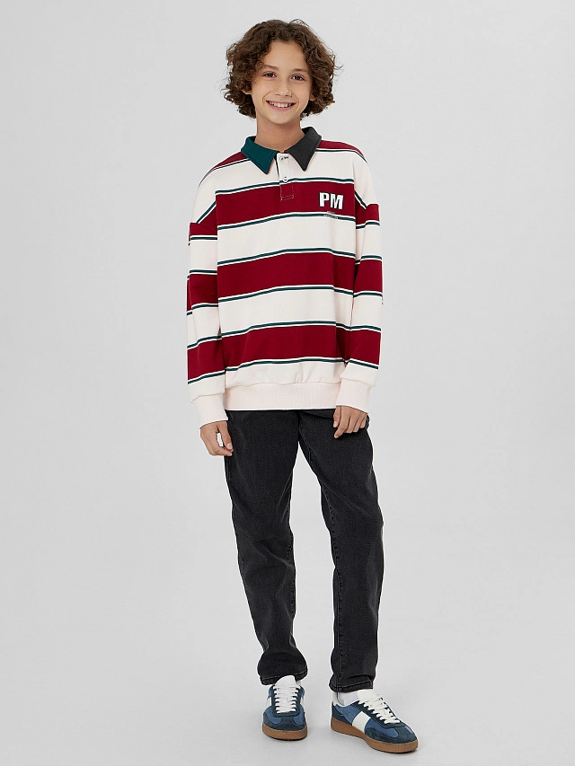 Свитшот для мальчиков в молочно-красную полоску - 4