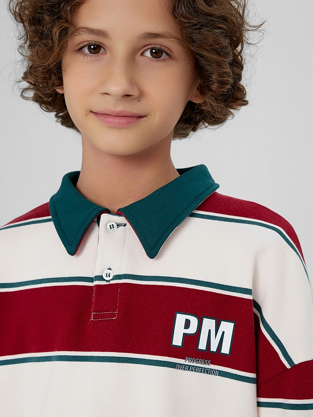 Свитшот для мальчиков в молочно-красную полоску - 5