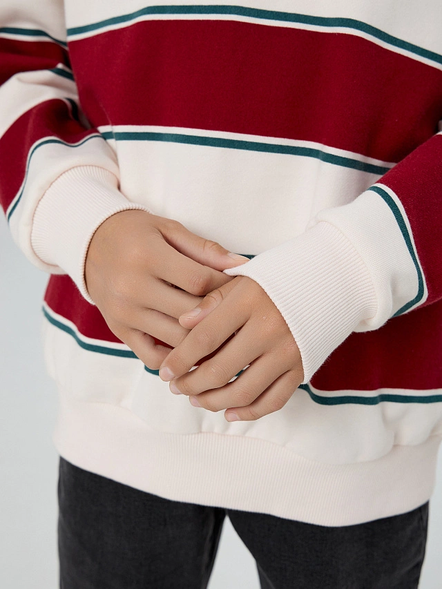 Свитшот для мальчиков в молочно-красную полоску - 6