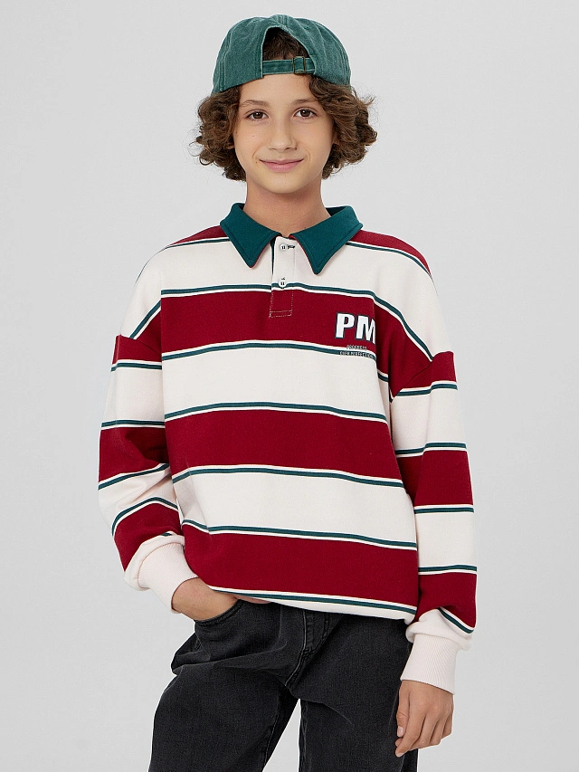 Свитшот для мальчиков в молочно-красную полоску - 7