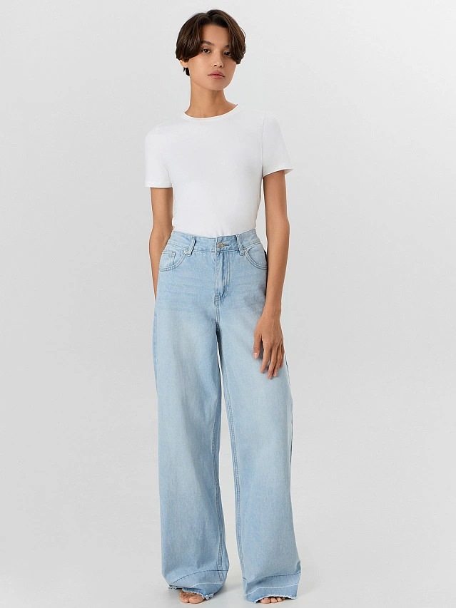 Джинсы женские Wide leg fit голубые - 5