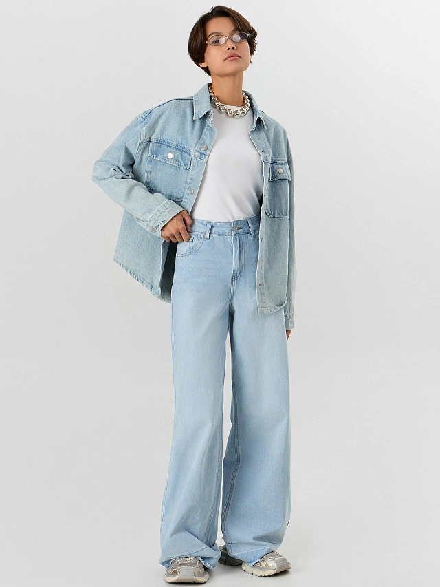 Джинсы женские Wide leg fit голубые - 8
