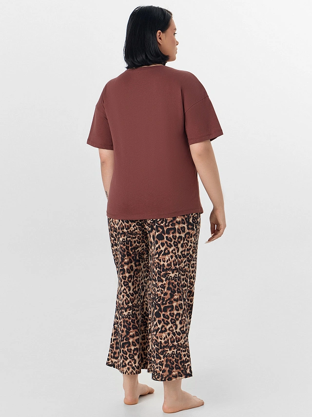 Комплект домашний женский коричневый с леопардовым принтом - 3