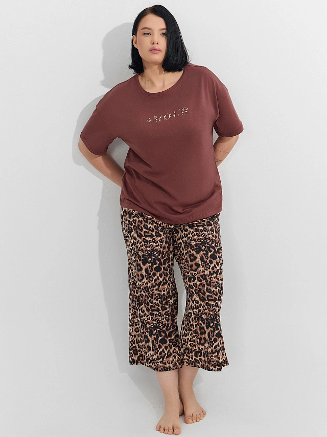 Комплект домашний женский коричневый с леопардовым принтом - 9