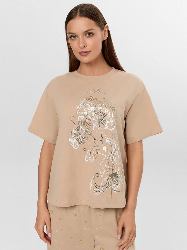 Комплект домашний женский бежевый с надписью "time to shine" - 4