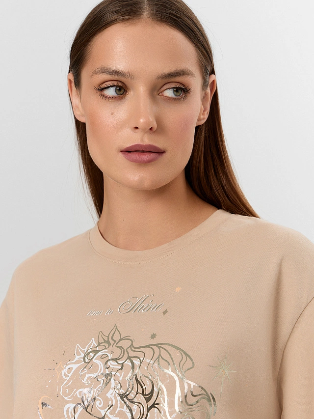 Комплект домашний женский бежевый с надписью "time to shine" - 7