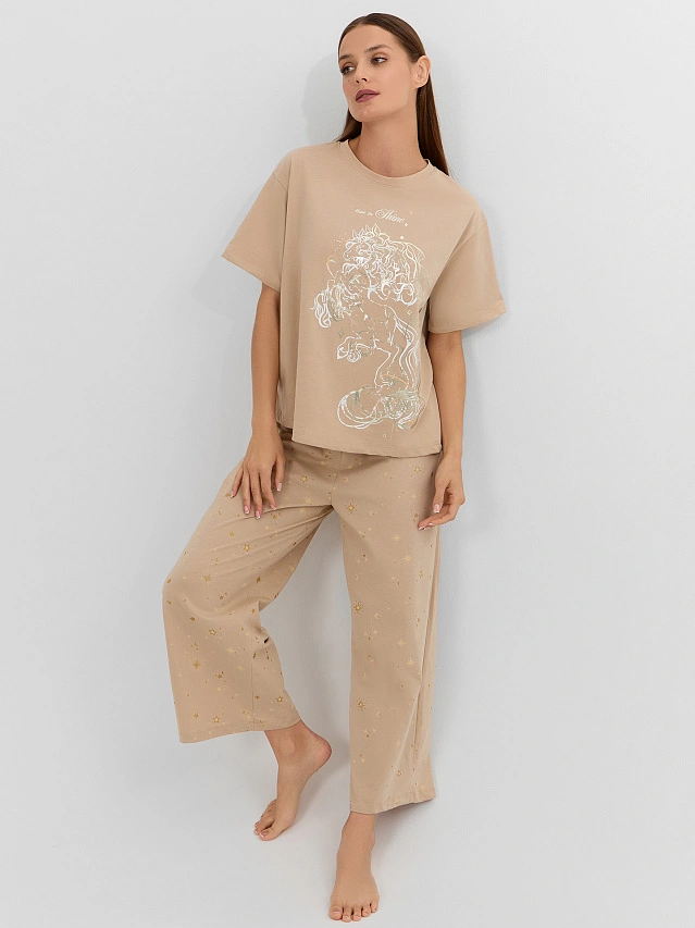 Комплект домашний женский бежевый с надписью "time to shine" - 10